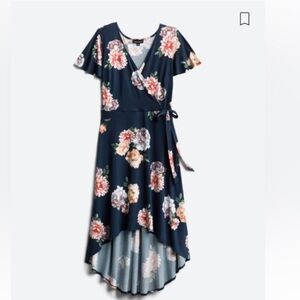 Stitch Fix FORTUNE + IVY Irene floral Faux Wrap Brushed Knit Maxi Dress 2X Navy